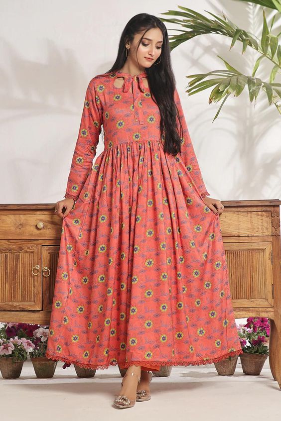 Lawn Long Frock Designs 1
